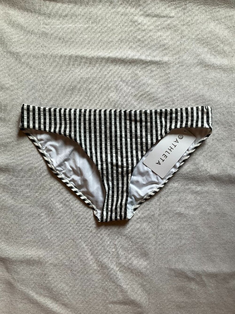 NWT Athleta Women’s Stripe Seersucker Bikini Bottom, Black/White, Sz M